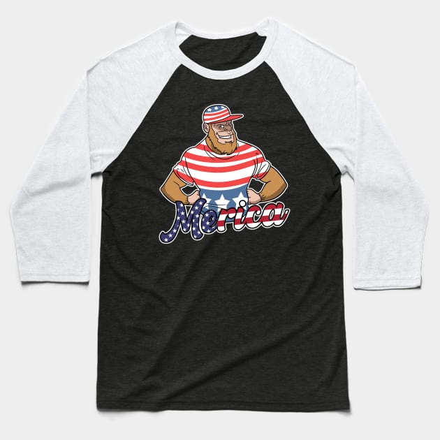 Merica Bigfoot USA Flag 4th Of July Fourth Baseball T-Shirt by ModernMode